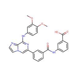 COc1ccc(Nc2nc(-c3cccc(C(=O)Nc4cccc(C(=O)O)c4)c3)cn3ccnc23)cc1OC ZINC000145514653