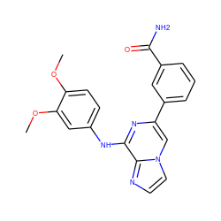 COc1ccc(Nc2nc(-c3cccc(C(N)=O)c3)cn3ccnc23)cc1OC ZINC000166117285