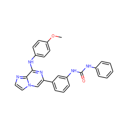 COc1ccc(Nc2nc(-c3cccc(NC(=O)Nc4ccccc4)c3)cn3ccnc23)cc1 ZINC000064548979