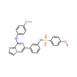 COc1ccc(Nc2nc(-c3cccc(NS(=O)(=O)c4ccc(OC)cc4)c3)cn3ccnc23)cc1 ZINC000064539242