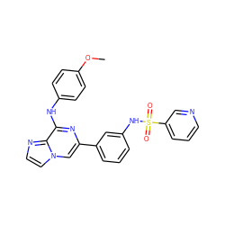 COc1ccc(Nc2nc(-c3cccc(NS(=O)(=O)c4cccnc4)c3)cn3ccnc23)cc1 ZINC000064539243