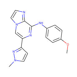 COc1ccc(Nc2nc(-c3ccn(C)n3)cn3ccnc23)cc1 ZINC000064540327