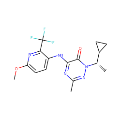 COc1ccc(Nc2nc(C)nn([C@@H](C)C3CC3)c2=O)c(C(F)(F)F)n1 ZINC000049045305