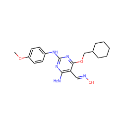 COc1ccc(Nc2nc(N)c(/C=N/O)c(OCC3CCCCC3)n2)cc1 ZINC000103191905