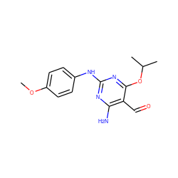 COc1ccc(Nc2nc(N)c(C=O)c(OC(C)C)n2)cc1 ZINC000103191902