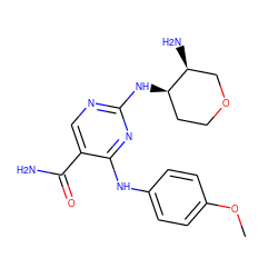 COc1ccc(Nc2nc(N[C@@H]3CCOC[C@@H]3N)ncc2C(N)=O)cc1 ZINC000072124459