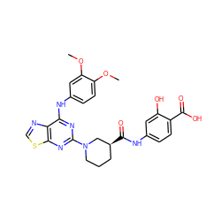 COc1ccc(Nc2nc(N3CCC[C@H](C(=O)Nc4ccc(C(=O)O)c(O)c4)C3)nc3scnc23)cc1OC ZINC000095581915