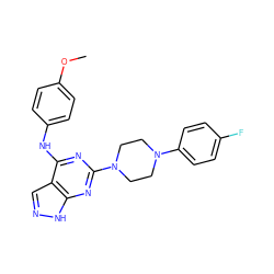 COc1ccc(Nc2nc(N3CCN(c4ccc(F)cc4)CC3)nc3[nH]ncc23)cc1 ZINC000096928811