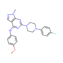 COc1ccc(Nc2nc(N3CCN(c4ccc(F)cc4)CC3)nc3c2cnn3C)cc1 ZINC000021873720