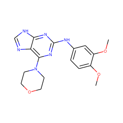 COc1ccc(Nc2nc(N3CCOCC3)c3nc[nH]c3n2)cc1OC ZINC000036358745