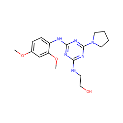 COc1ccc(Nc2nc(NCCO)nc(N3CCCC3)n2)c(OC)c1 ZINC000014968082
