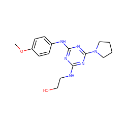 COc1ccc(Nc2nc(NCCO)nc(N3CCCC3)n2)cc1 ZINC000012509029