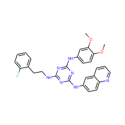 COc1ccc(Nc2nc(NCCc3ccccc3F)nc(Nc3ccc4ncccc4c3)n2)cc1OC ZINC000039286897