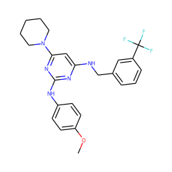 COc1ccc(Nc2nc(NCc3cccc(C(F)(F)F)c3)cc(N3CCCCC3)n2)cc1 ZINC000073164164