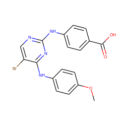COc1ccc(Nc2nc(Nc3ccc(C(=O)O)cc3)ncc2Br)cc1 ZINC000013560307