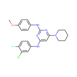 COc1ccc(Nc2nc(Nc3ccc(F)c(Cl)c3)cc(N3CCCCC3)n2)cc1 ZINC000073196816