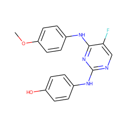 COc1ccc(Nc2nc(Nc3ccc(O)cc3)ncc2F)cc1 ZINC000040950826