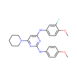 COc1ccc(Nc2nc(Nc3ccc(OC)c(F)c3)cc(N3CCCCC3)n2)cc1 ZINC000073164161