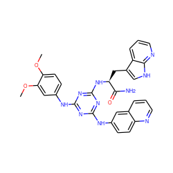 COc1ccc(Nc2nc(Nc3ccc4ncccc4c3)nc(N[C@@H](Cc3c[nH]c4ncccc34)C(N)=O)n2)cc1OC ZINC000043193843