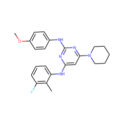 COc1ccc(Nc2nc(Nc3cccc(F)c3C)cc(N3CCCCC3)n2)cc1 ZINC000073164171