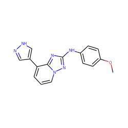 COc1ccc(Nc2nc3c(-c4cn[nH]c4)cccn3n2)cc1 ZINC000148203112