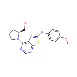 COc1ccc(Nc2nc3c(N4CCC[C@H]4CO)ncnc3s2)cc1 ZINC000653831408