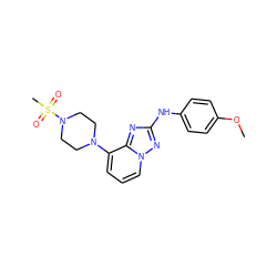 COc1ccc(Nc2nc3c(N4CCN(S(C)(=O)=O)CC4)cccn3n2)cc1 ZINC000142842467