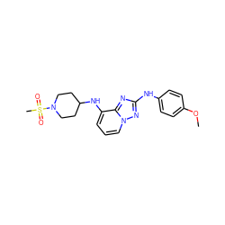 COc1ccc(Nc2nc3c(NC4CCN(S(C)(=O)=O)CC4)cccn3n2)cc1 ZINC000148210037