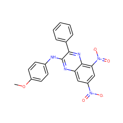 COc1ccc(Nc2nc3cc([N+](=O)[O-])cc([N+](=O)[O-])c3nc2-c2ccccc2)cc1 ZINC000040867345