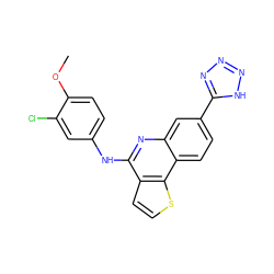 COc1ccc(Nc2nc3cc(-c4nnn[nH]4)ccc3c3sccc23)cc1Cl ZINC000167709239