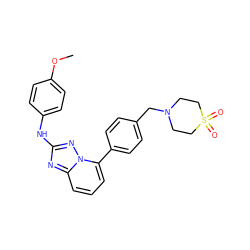 COc1ccc(Nc2nc3cccc(-c4ccc(CN5CCS(=O)(=O)CC5)cc4)n3n2)cc1 ZINC000096169620
