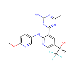 COc1ccc(Nc2ncc([C@@](C)(O)C(F)(F)F)cc2-c2nc(C)nc(N)n2)cn1 ZINC000113152066