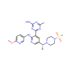 COc1ccc(Nc2ncc([C@@H](C)N3CCN(S(C)(=O)=O)CC3)cc2-c2nc(C)nc(N)n2)cn1 ZINC000113233725