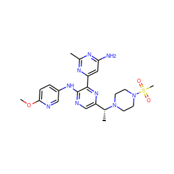 COc1ccc(Nc2ncc([C@@H](C)N3CCN(S(C)(=O)=O)CC3)nc2-c2cc(N)nc(C)n2)cn1 ZINC000113151718