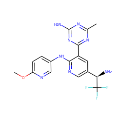 COc1ccc(Nc2ncc([C@@H](N)C(F)(F)F)cc2-c2nc(C)nc(N)n2)cn1 ZINC000113149352