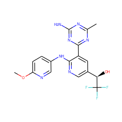 COc1ccc(Nc2ncc([C@@H](O)C(F)(F)F)cc2-c2nc(C)nc(N)n2)cn1 ZINC000113153694