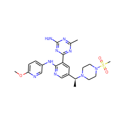 COc1ccc(Nc2ncc([C@H](C)N3CCN(S(C)(=O)=O)CC3)cc2-c2nc(C)nc(N)n2)cn1 ZINC000113233724