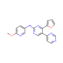 COc1ccc(Nc2ncc(-c3ccncn3)c(-c3ccco3)n2)cn1 ZINC000013981591