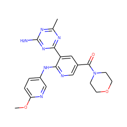 COc1ccc(Nc2ncc(C(=O)N3CCOCC3)cc2-c2nc(C)nc(N)n2)cn1 ZINC000113155706