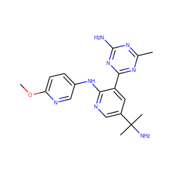 COc1ccc(Nc2ncc(C(C)(C)N)cc2-c2nc(C)nc(N)n2)cn1 ZINC000113237665