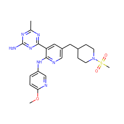 COc1ccc(Nc2ncc(CC3CCN(S(C)(=O)=O)CC3)cc2-c2nc(C)nc(N)n2)cn1 ZINC000095552475