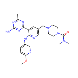 COc1ccc(Nc2ncc(CN3CCN(C(=O)N(C)C)CC3)cc2-c2nc(C)nc(N)n2)cn1 ZINC000095554718