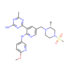 COc1ccc(Nc2ncc(CN3CCN(S(C)(=O)=O)C[C@H]3C)cc2-c2nc(C)nc(N)n2)cn1 ZINC000113223896