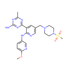 COc1ccc(Nc2ncc(CN3CCN(S(C)(=O)=O)CC3)cc2-c2nc(C)nc(N)n2)cn1 ZINC000095554987