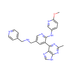 COc1ccc(Nc2ncc(CNCc3ccncc3)cc2-c2nc(C)nc3[nH]cnc23)cn1 ZINC000113148647