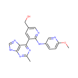 COc1ccc(Nc2ncc(CO)cc2-c2nc(C)nc3[nH]cnc23)cn1 ZINC000113152019