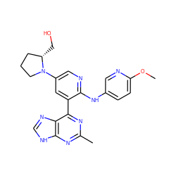 COc1ccc(Nc2ncc(N3CCC[C@@H]3CO)cc2-c2nc(C)nc3[nH]cnc23)cn1 ZINC000113149928