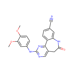 COc1ccc(Nc2ncc3c(n2)-c2ccc(C#N)cc2NC(=O)C3)cc1OC ZINC000073389312