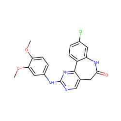 COc1ccc(Nc2ncc3c(n2)-c2ccc(Cl)cc2NC(=O)C3)cc1OC ZINC000043129036