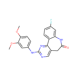 COc1ccc(Nc2ncc3c(n2)-c2ccc(F)cc2NC(=O)C3)cc1OC ZINC000082150889